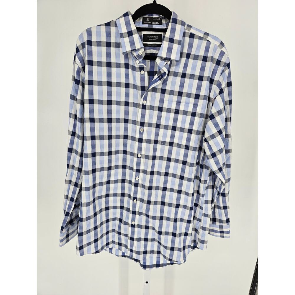 Nordstrom Mens Sz 16.5 35 Long Sleeve Button Up Dress Shirt Blue Plaid - Picture 1 of 5